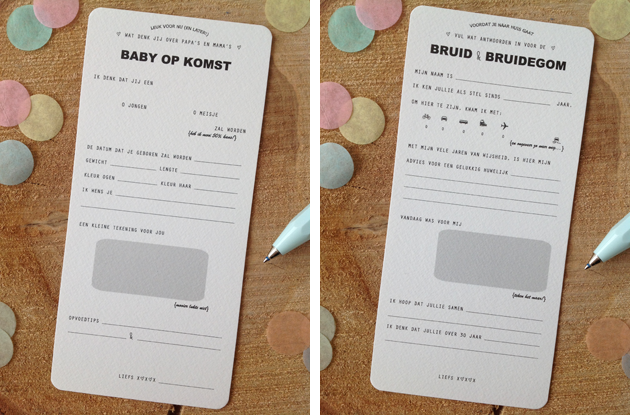 Winkel van Papier invulkaarten bruiloft en baby 1