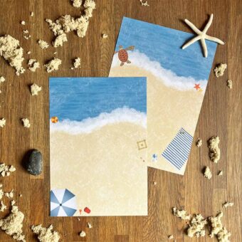 Set van 10 vellen dubbelzijdig briefpapier strand met zee illustratie