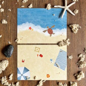 Set van twee postkaarten strand en zee
